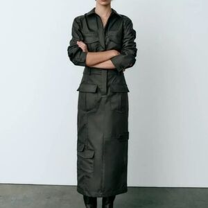 NWOT | ZARA | Olive Green Coated Cargo Dress